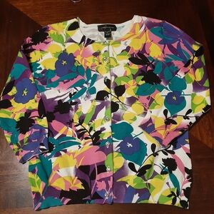 Cable And Gauge Grandma Colorful Floral Botton Down Cardigan Small